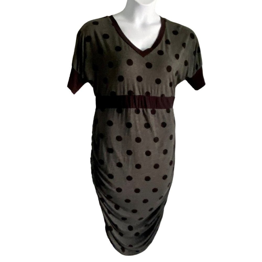 Kimi and Kai Gray Black Polka Dot Maternity Dress Medium